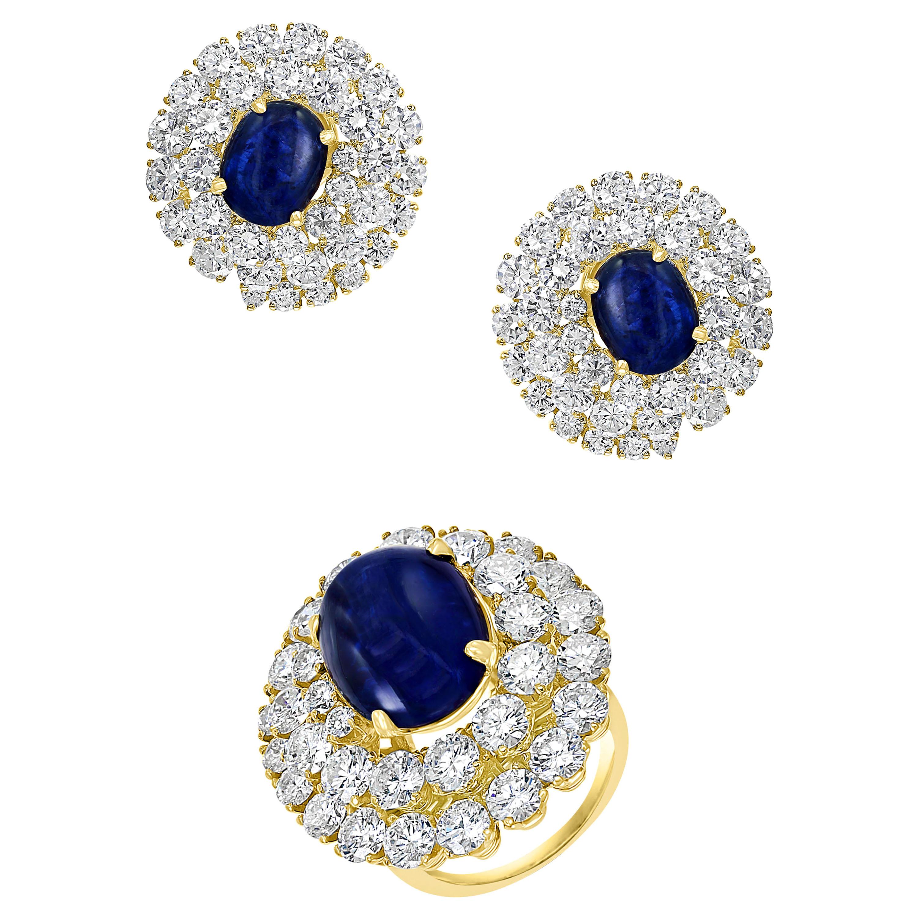 Chantecler 12 Ct Sapphire 22 Ct Diamond VS/E-F Color  Ring & Earring Set 18 KYG