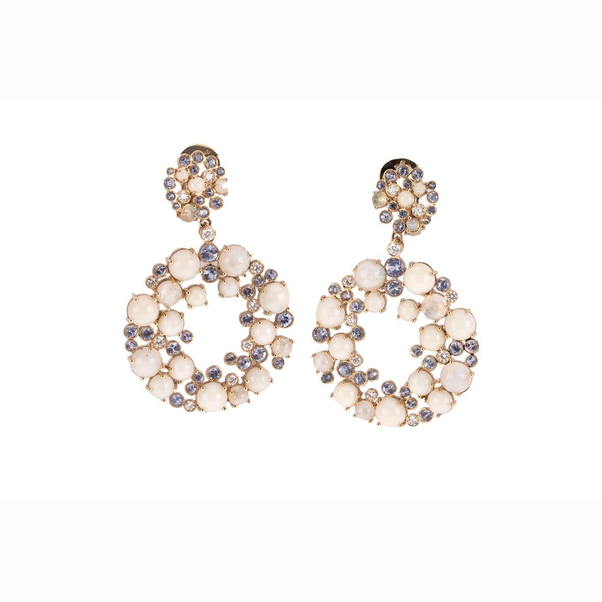 Contemporary Chantecler 18 Karat Gold White Coral Labradorite Sapphire Diamonds Earrings For Sale