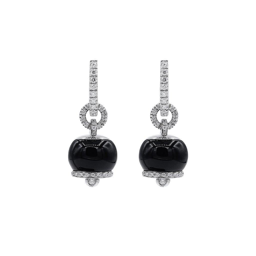 Small earrings set in white gold, diamonds and black onyx. Campanelle, small goldsmith's masterpieces to be worn and collected, for a new look every day. Made in Italy by Chantecler. Diamonds total weight .24cts.