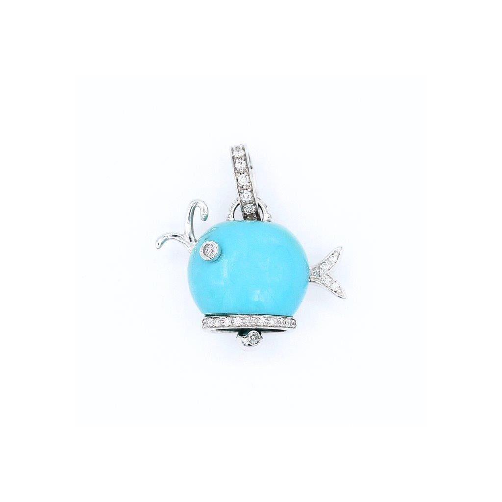  Turquoise whale charm in 18k white gold with diamond accents. Made in Italy by Chantecler.