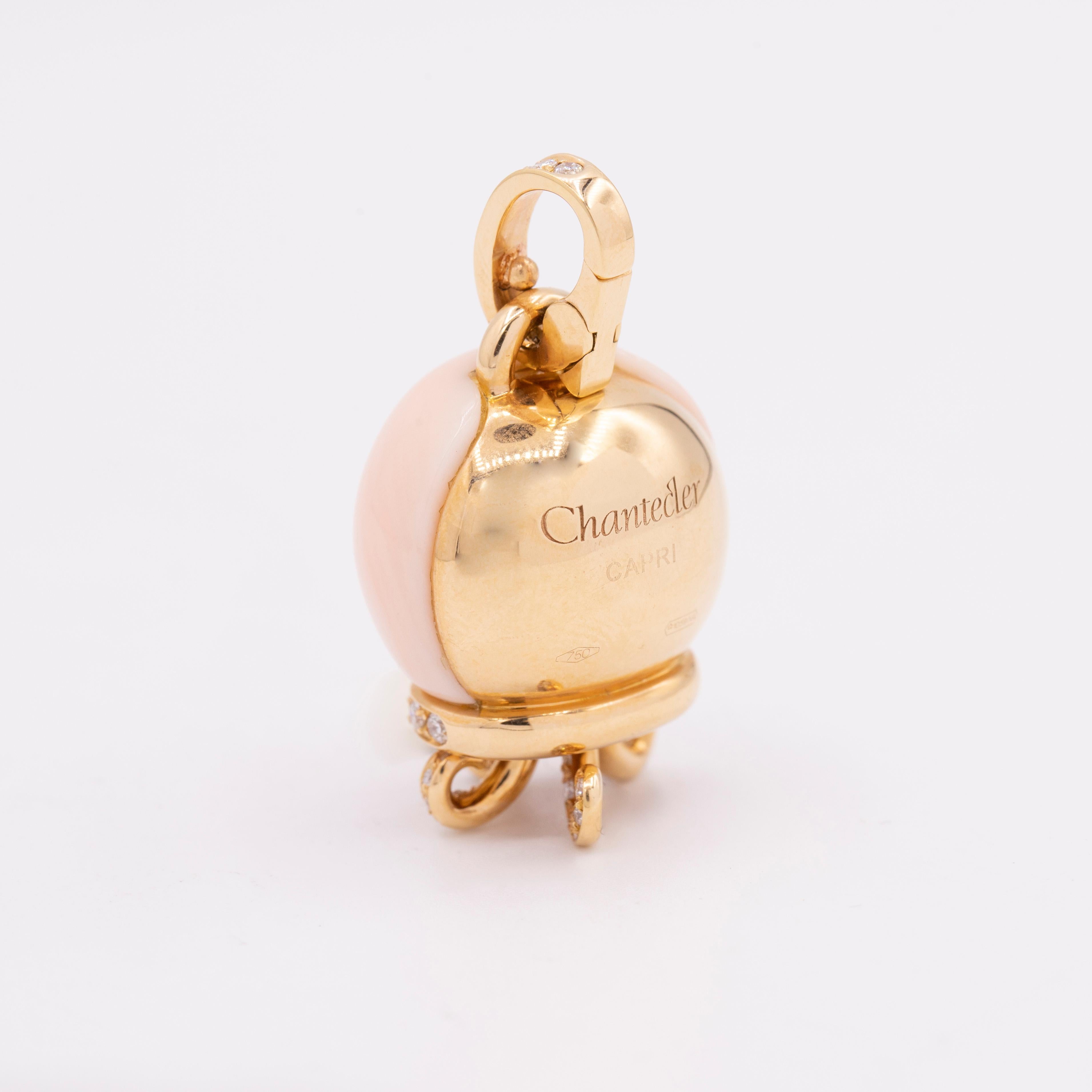  Exclusively at Hamilton Jewelers in the US, Chantecler jewelry is inspired by the Island of Capri's exotic natural environment. Marinelle Octopus charm set in 18k pink gold, pink coral and .82cts. of diamonds.