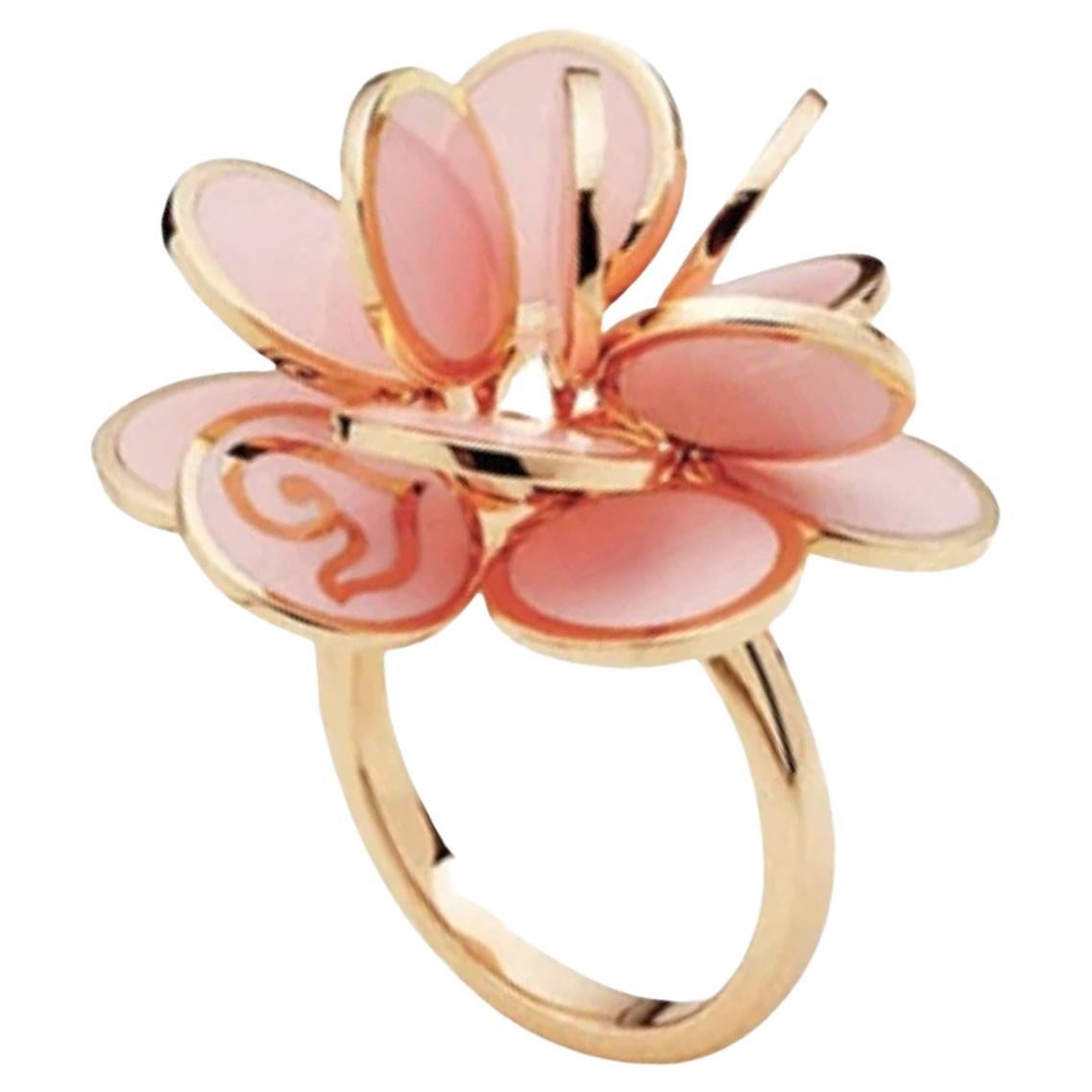 Chantecler 18k Rose Gold Pink Enamel Paillettes Ring