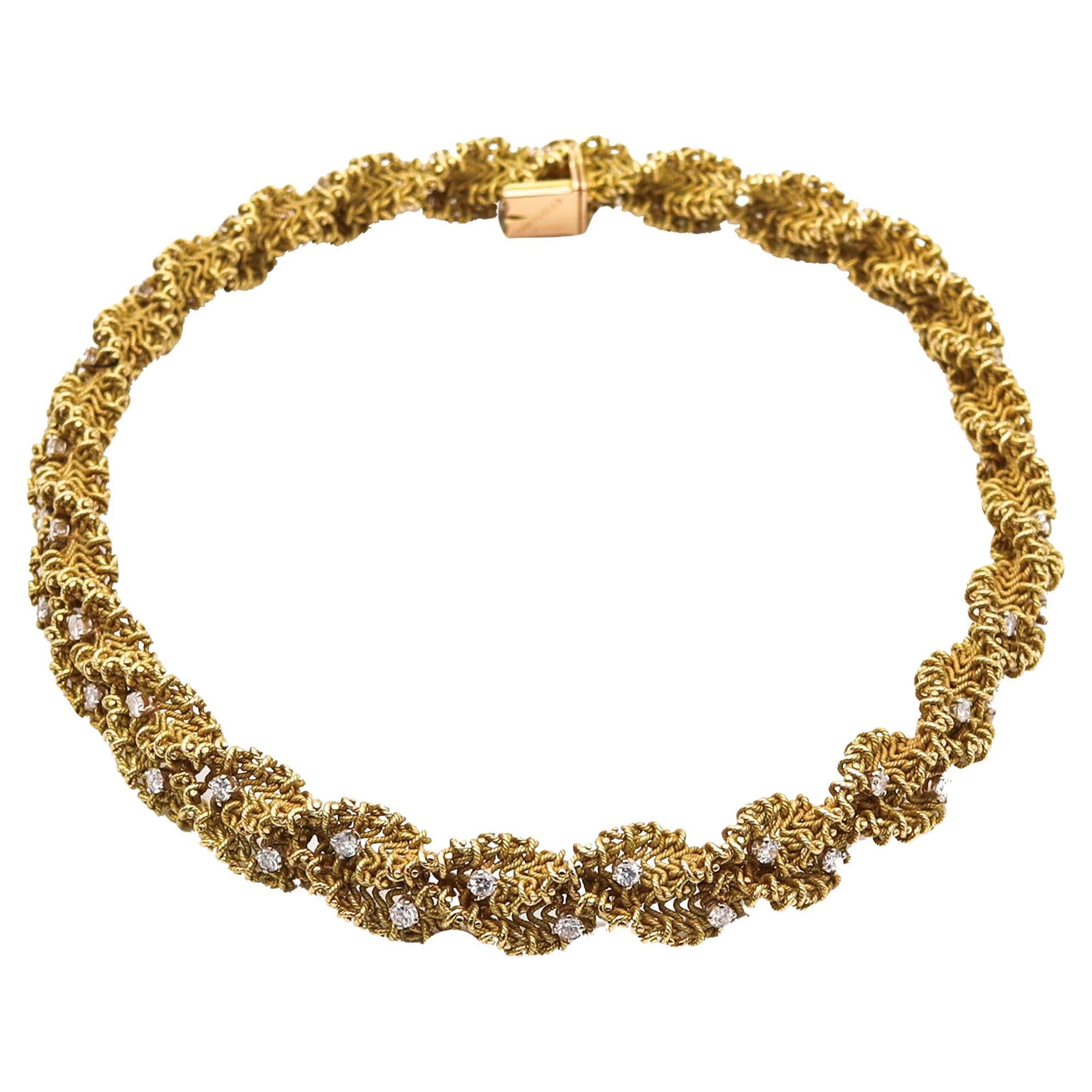 Chantecler 1960 Textured Twisted Necklace In 18Kt Gold With 5.15 Ctw In Diamonds