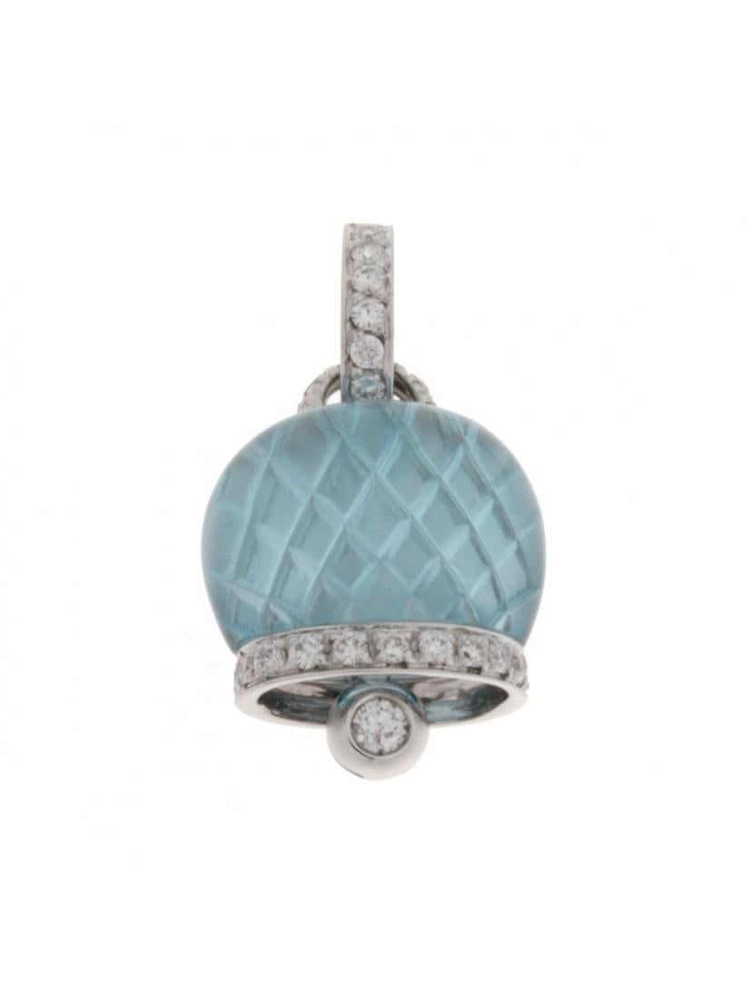 Contemporary CHANTECLER Bell Charm in 18K White Gold Diamonds Pavé and Blue Topaz For Sale
