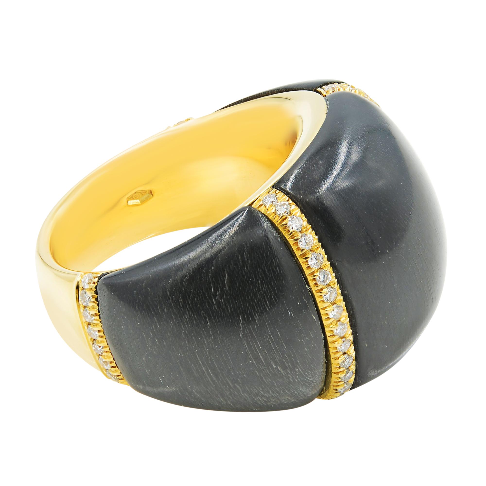 Modern Chantecler Black Onyx Diamond Dome Shaped Ring 18k Yellow Gold 0.50cttw Size 6.5 For Sale
