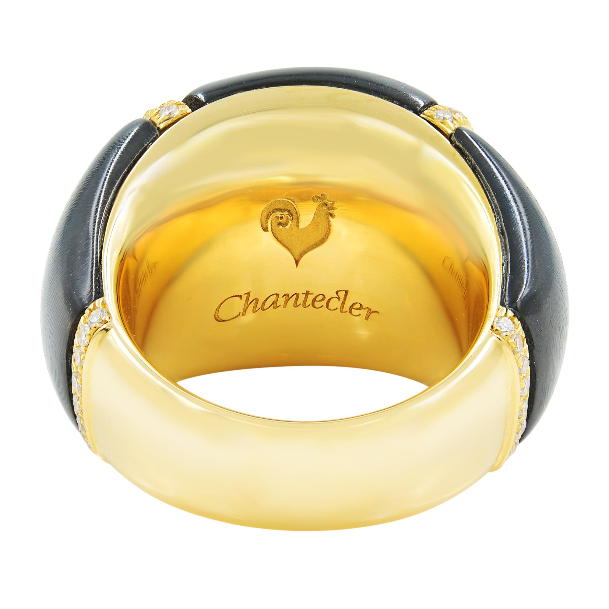 Round Cut Chantecler Black Onyx Diamond Dome Shaped Ring 18k Yellow Gold 0.50cttw Size 6.5 For Sale