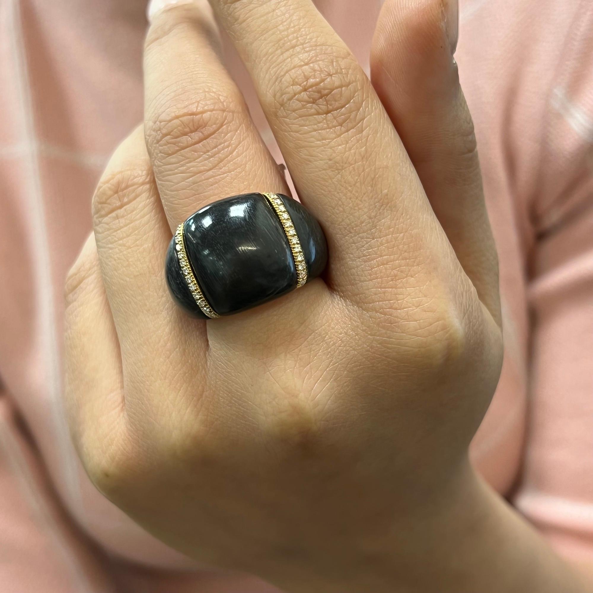 Women's Chantecler Black Onyx Diamond Dome Shaped Ring 18k Yellow Gold 0.50cttw Size 6.5 For Sale