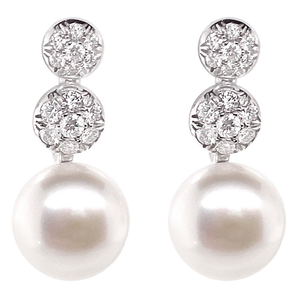Chantecler 'Bon Bon' Freshwater Pearl and Diamond 18 Karat White Gold Earrings