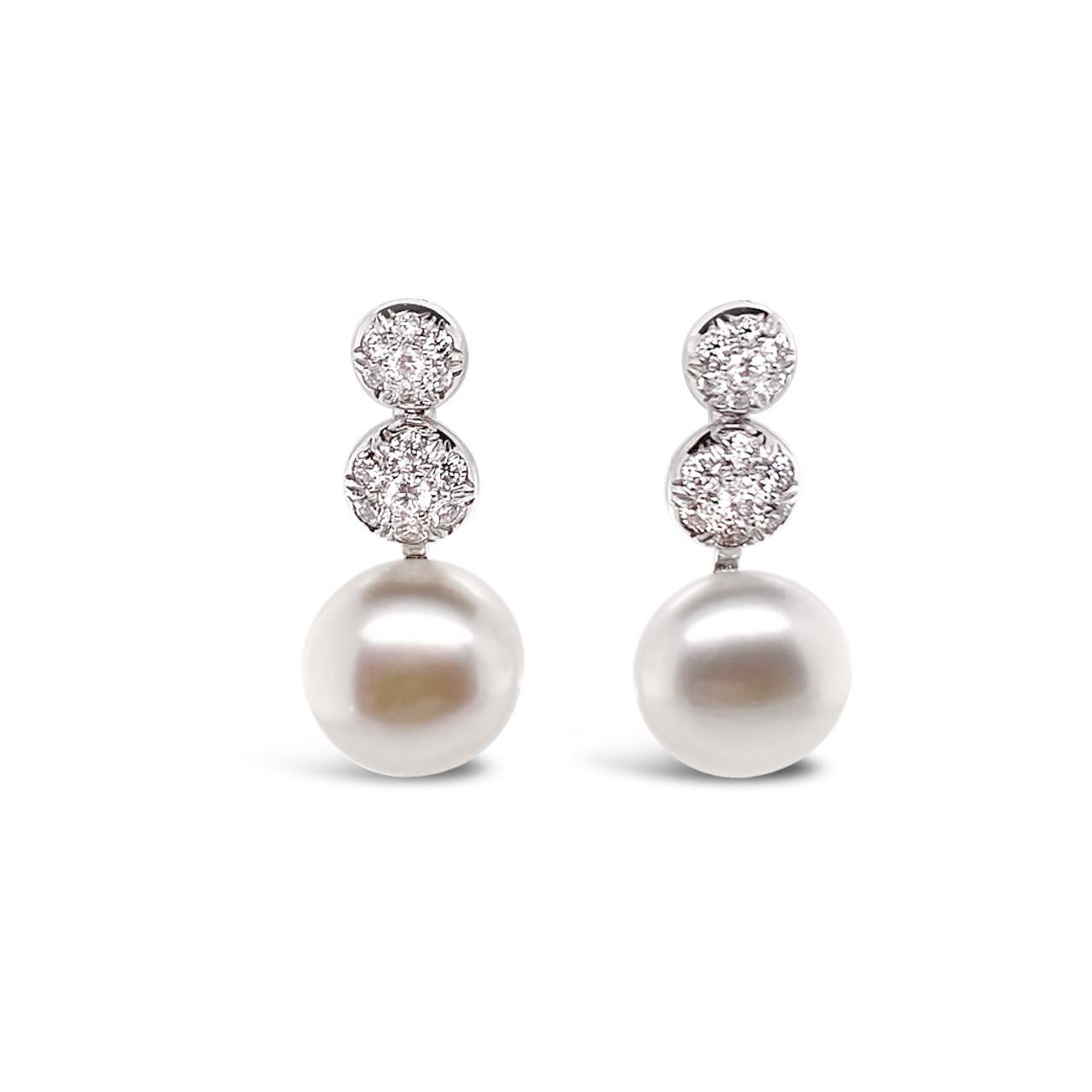 Brilliant Cut Chantecler 'Bon Bon' Freshwater Pearl and Diamond 18 Karat White Gold Earrings