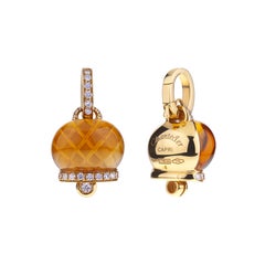 Chantecler Campanella 18kt Gold Pendant with Citrine Quartz and Diamonds, Unique