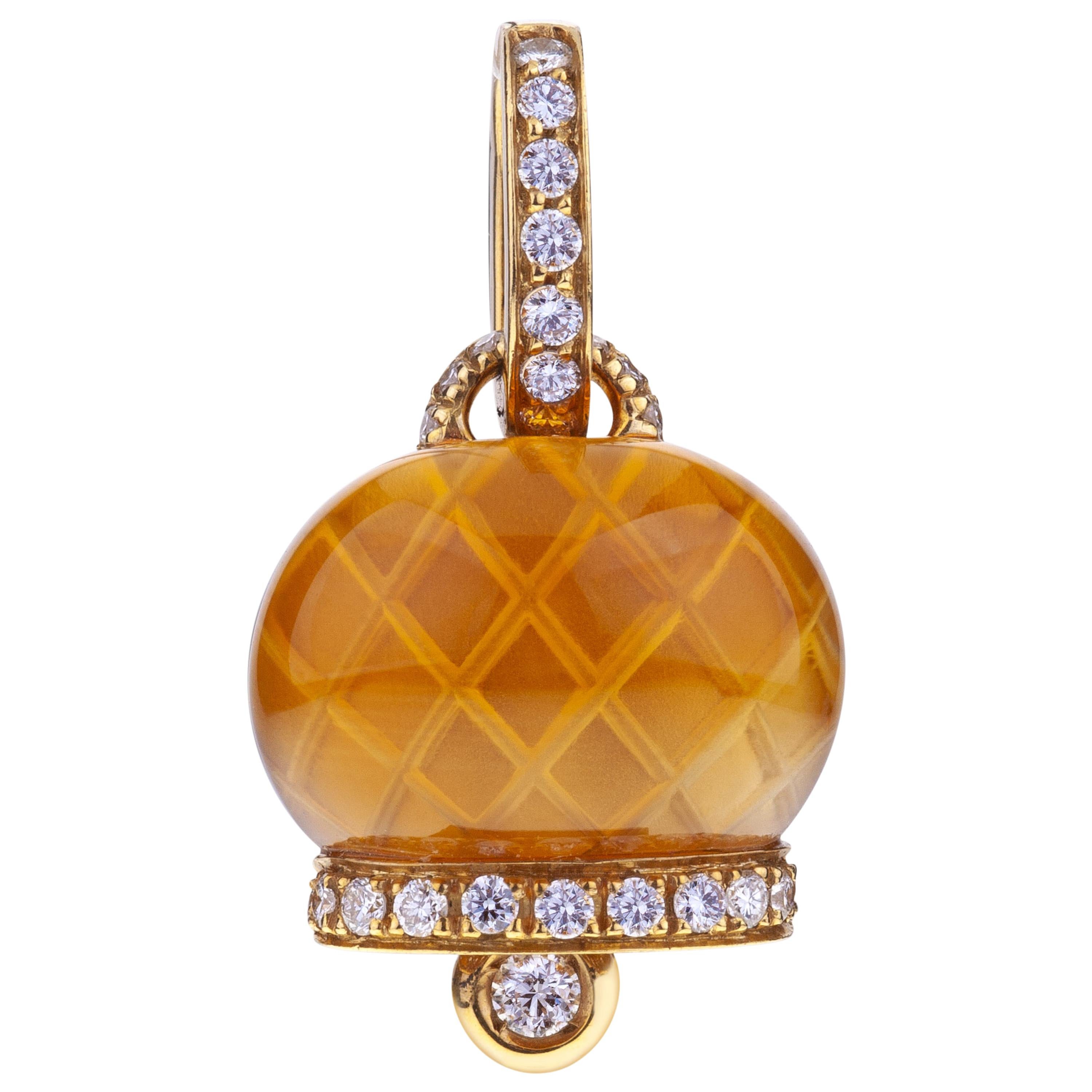 Chantecler Campanella 18kt Gold Pendant with Citrine Quartz and Diamonds, Unique