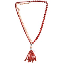 Chantecler Capri 18 Karat White Gold, Diamond Red and Pink Coral "Cherie" Tassel