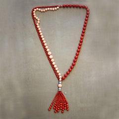 Chantecler Capri 18 Karat White Gold, Diamond Red and Pink Coral "Cherie" Tassel