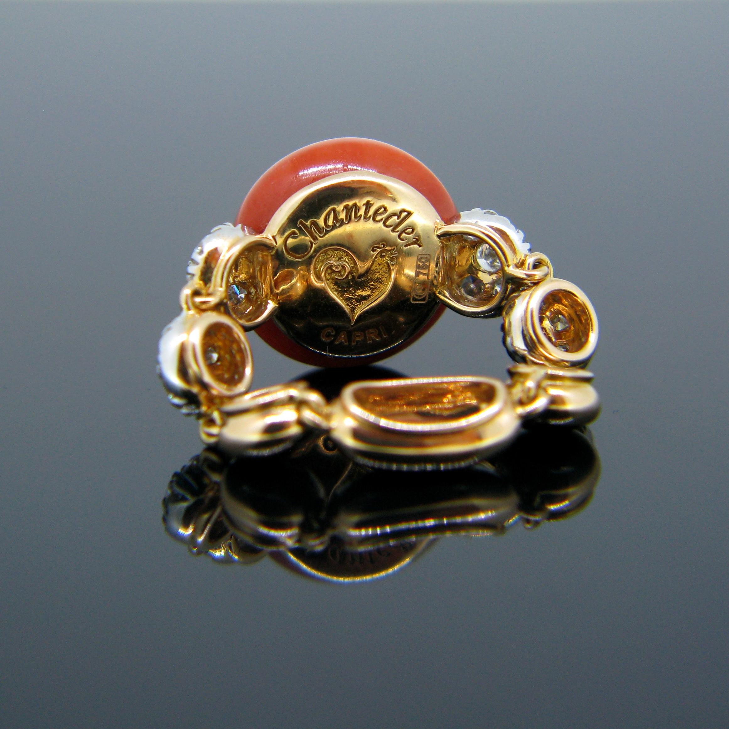 Modern Chantecler Capri Bon Bon White Rose Gold Red Coral Diamonds Ring