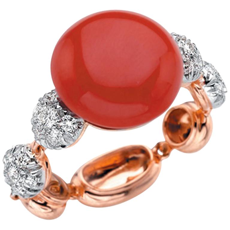 Chantecler Capri Bon Bon White Rose Gold Red Coral Diamonds Ring