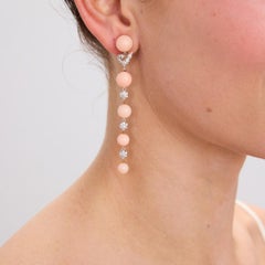 Chantecler Capri - Orecchini a goccia lunghi con corallo e diamanti in oro 18 carati