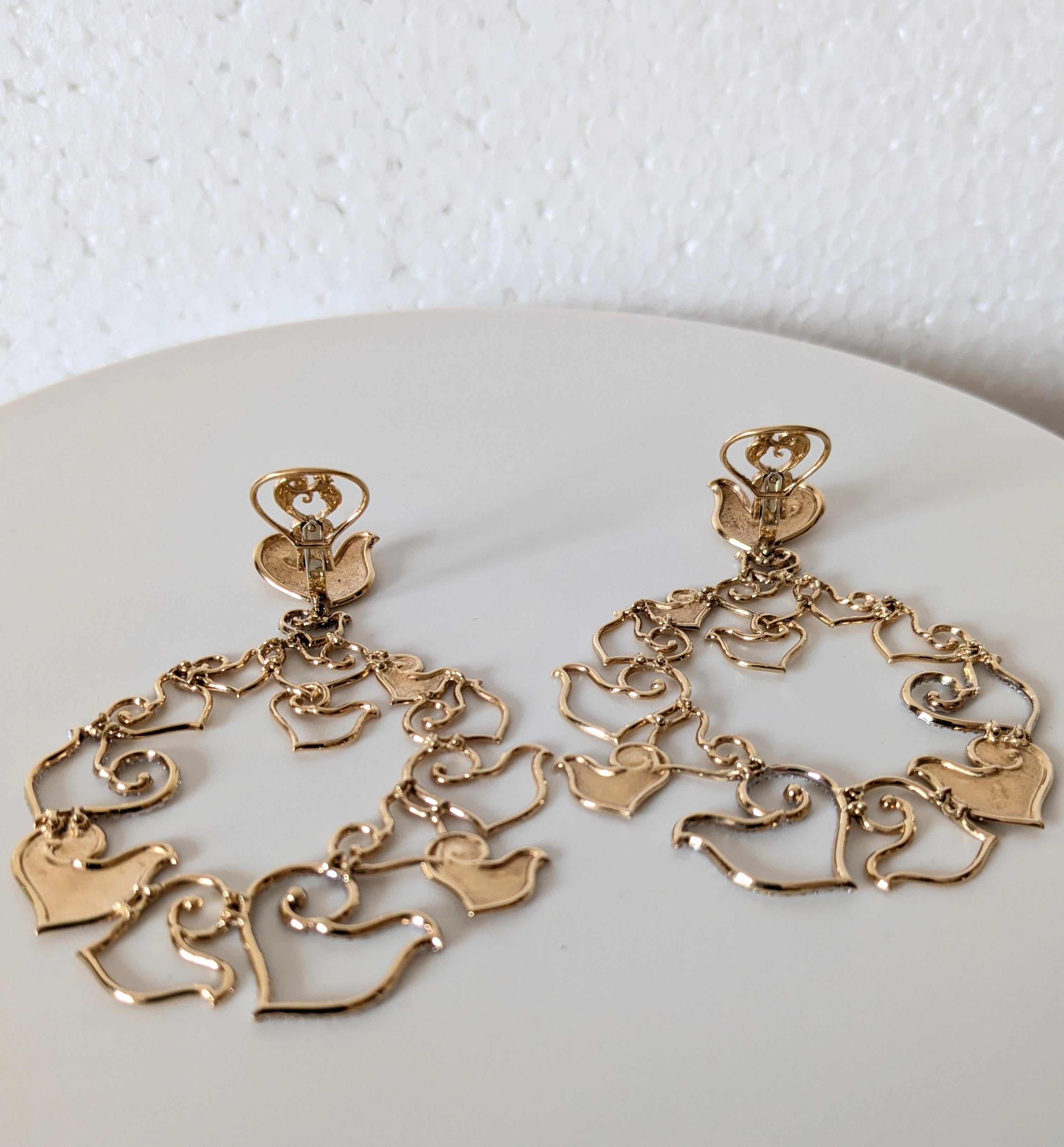 Contemporain Chantecler Capri Heart -Boucles d'oreilles en or rose 18 carats avec diamants pavés en vente