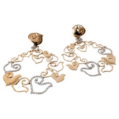 Chantecler Capri Heart -Gallo-Rooster 18k Rose Gold earrings with pavé diamonds