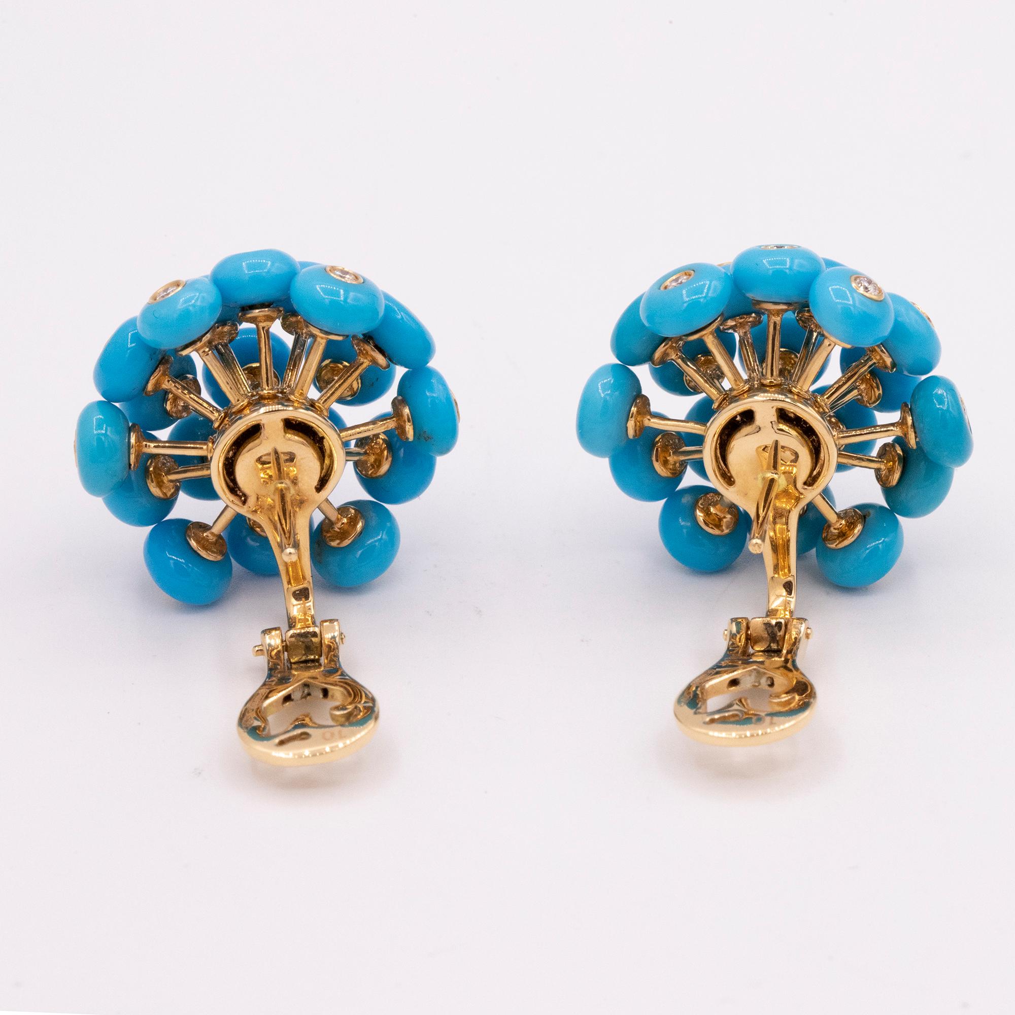 Contemporary Chantecler Dandelion 18 Karat Gold and Turquoise Earrings