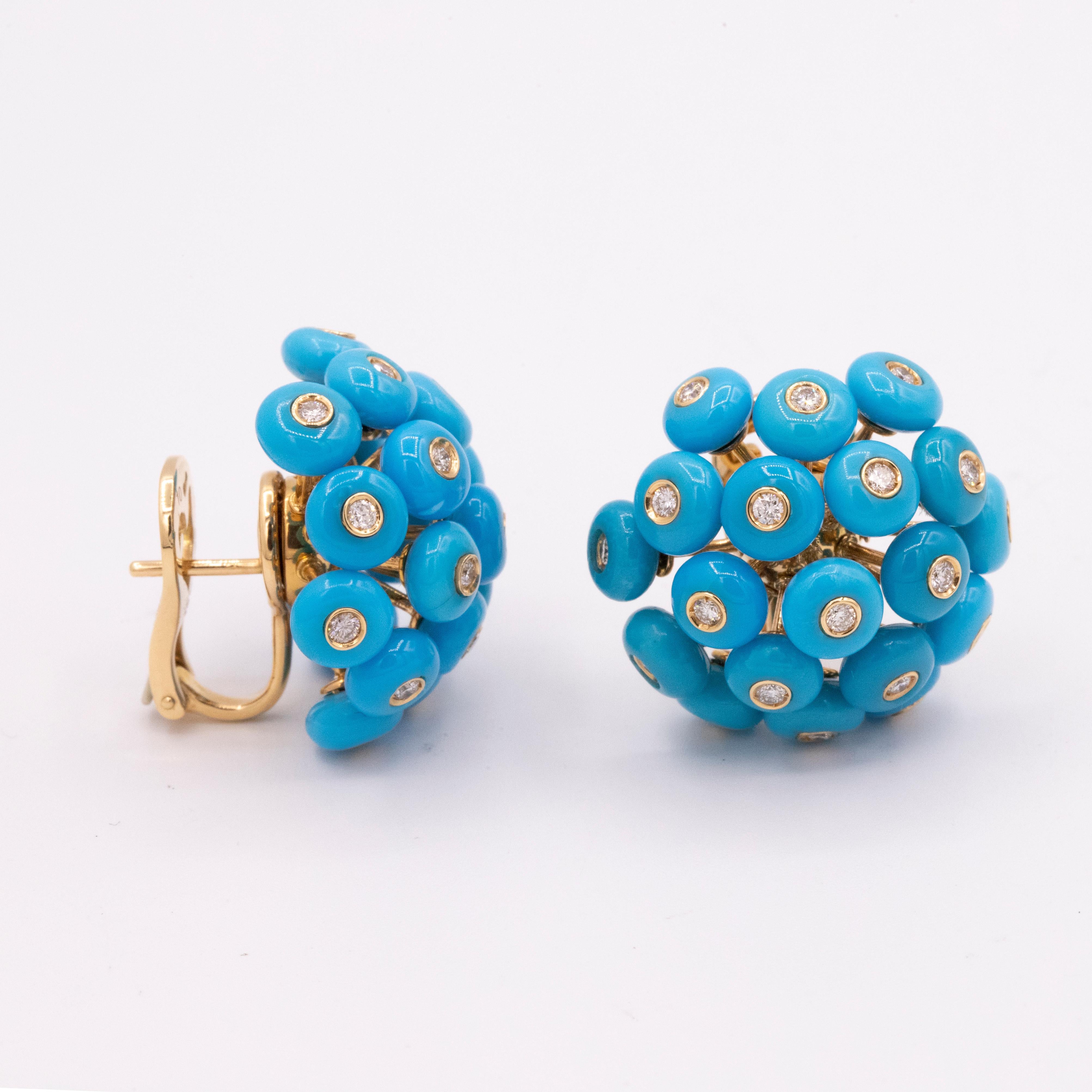 Chantecler Dandelion 18 Karat Gold and Turquoise Earrings In New Condition In Princeton, NJ