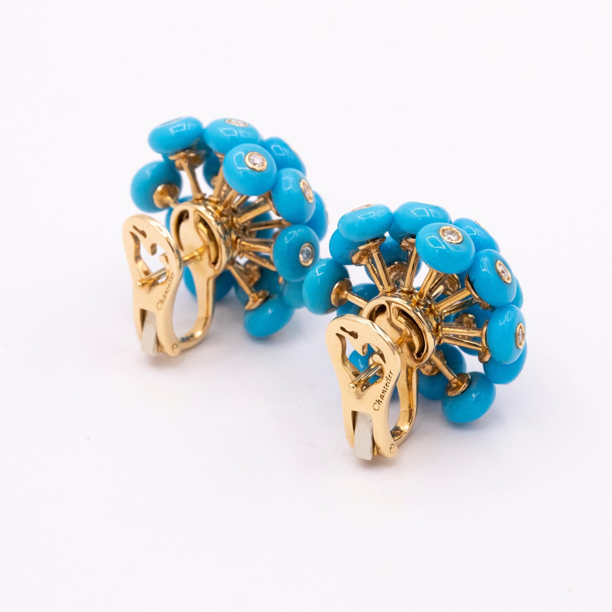 Women's Chantecler Dandelion 18 Karat Gold and Turquoise Earrings