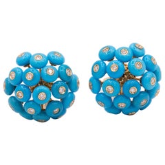 Chantecler Dandelion 18 Karat Gold and Turquoise Earrings