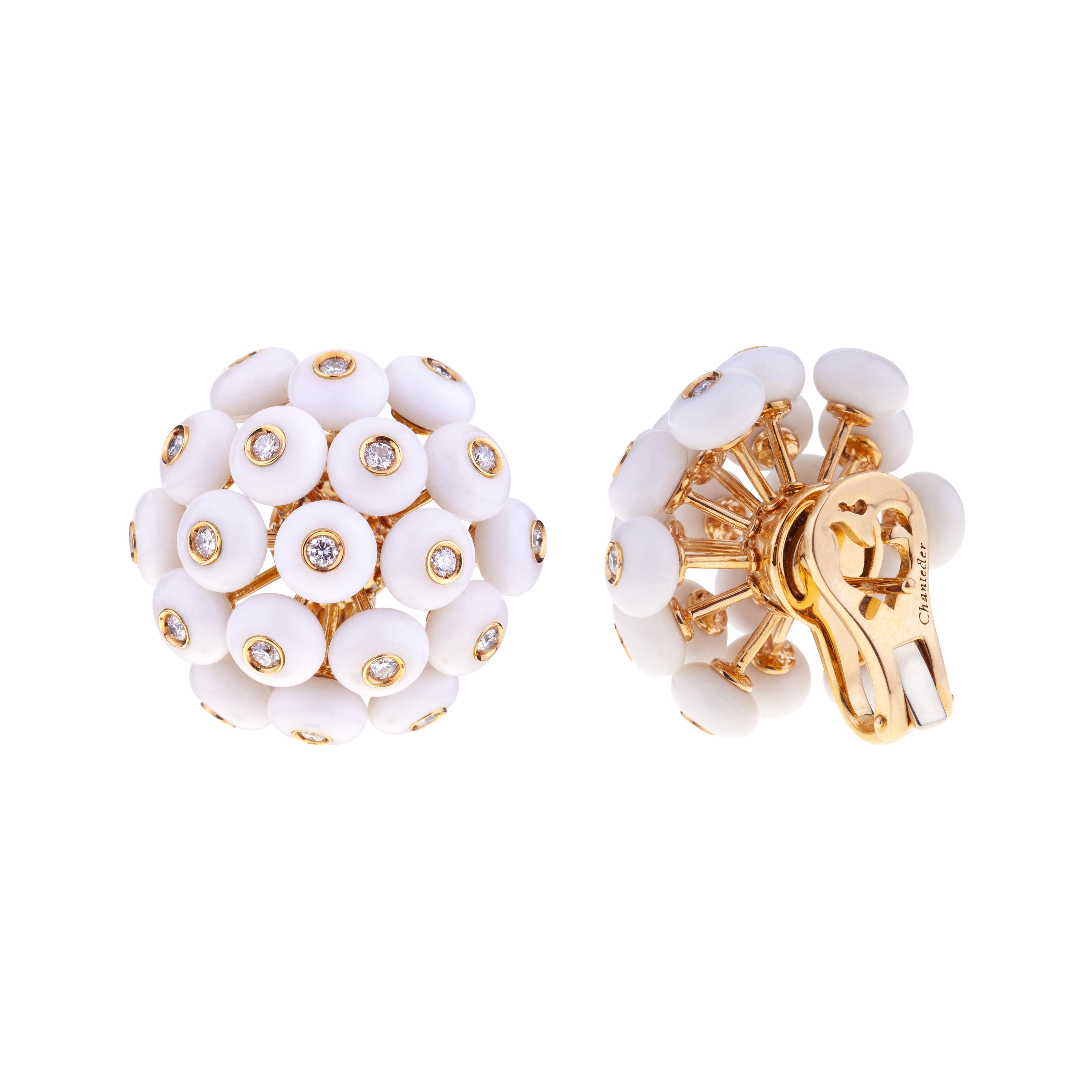 Contemporary Chantecler Dandelion 18 Karat Gold and Kogolong Earrings with Diamonds
