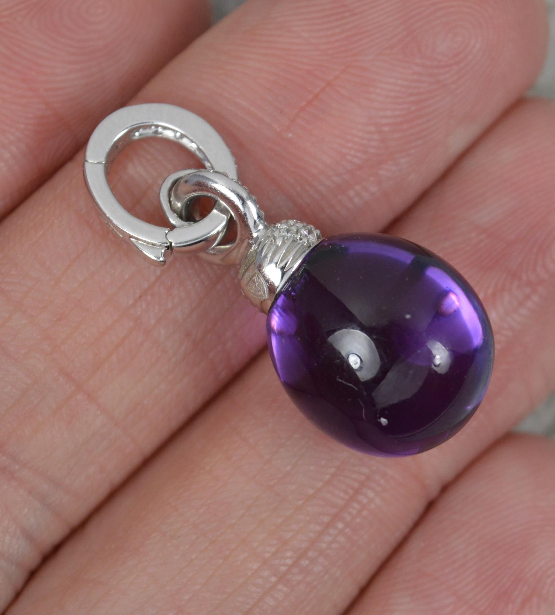 CHANTECLER Designer 18ct White Gold Vs Diamond Amethyst Cabochon Pendant In Excellent Condition In St Helens, GB