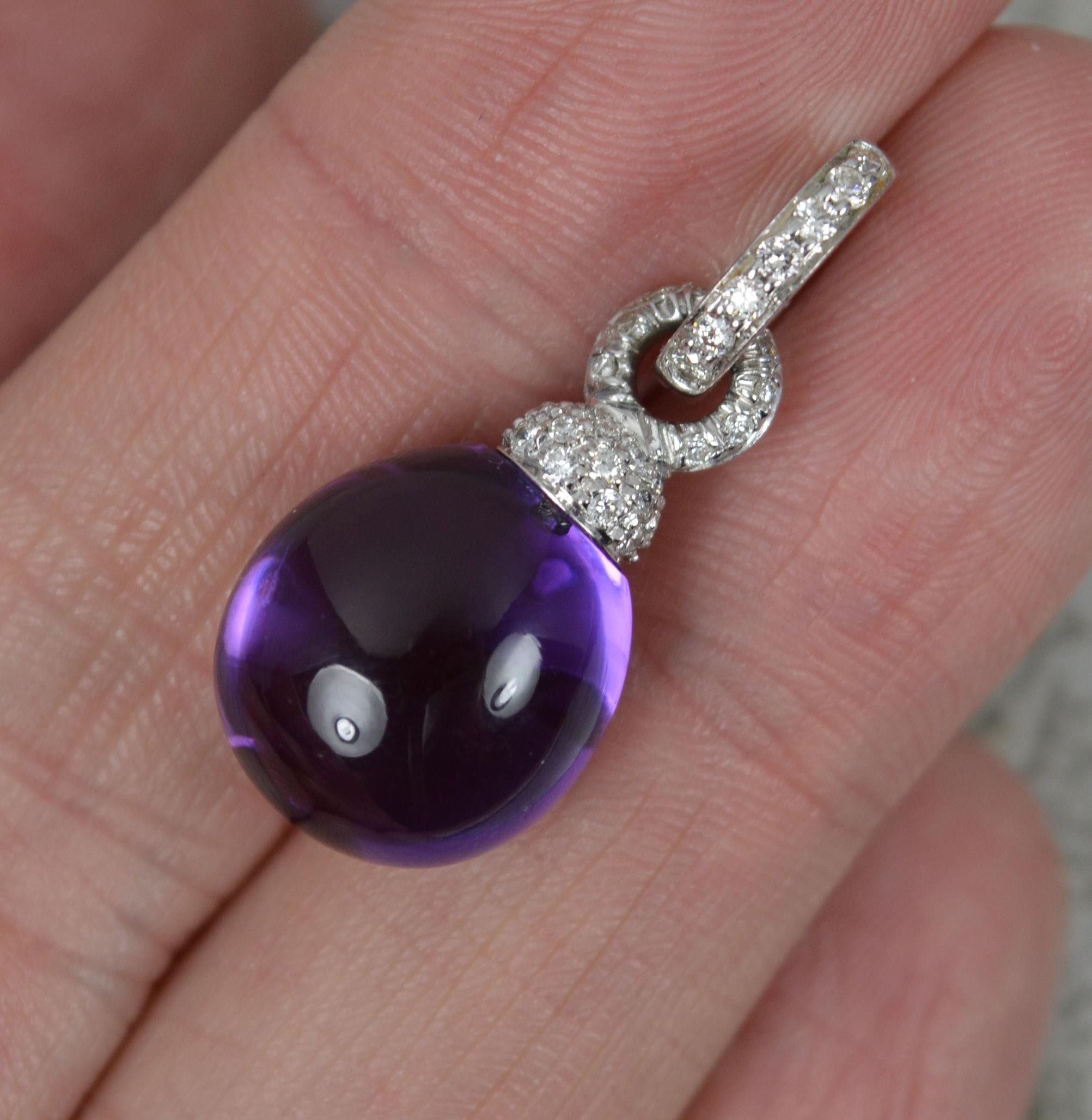 Women's CHANTECLER Designer 18ct White Gold Vs Diamond Amethyst Cabochon Pendant