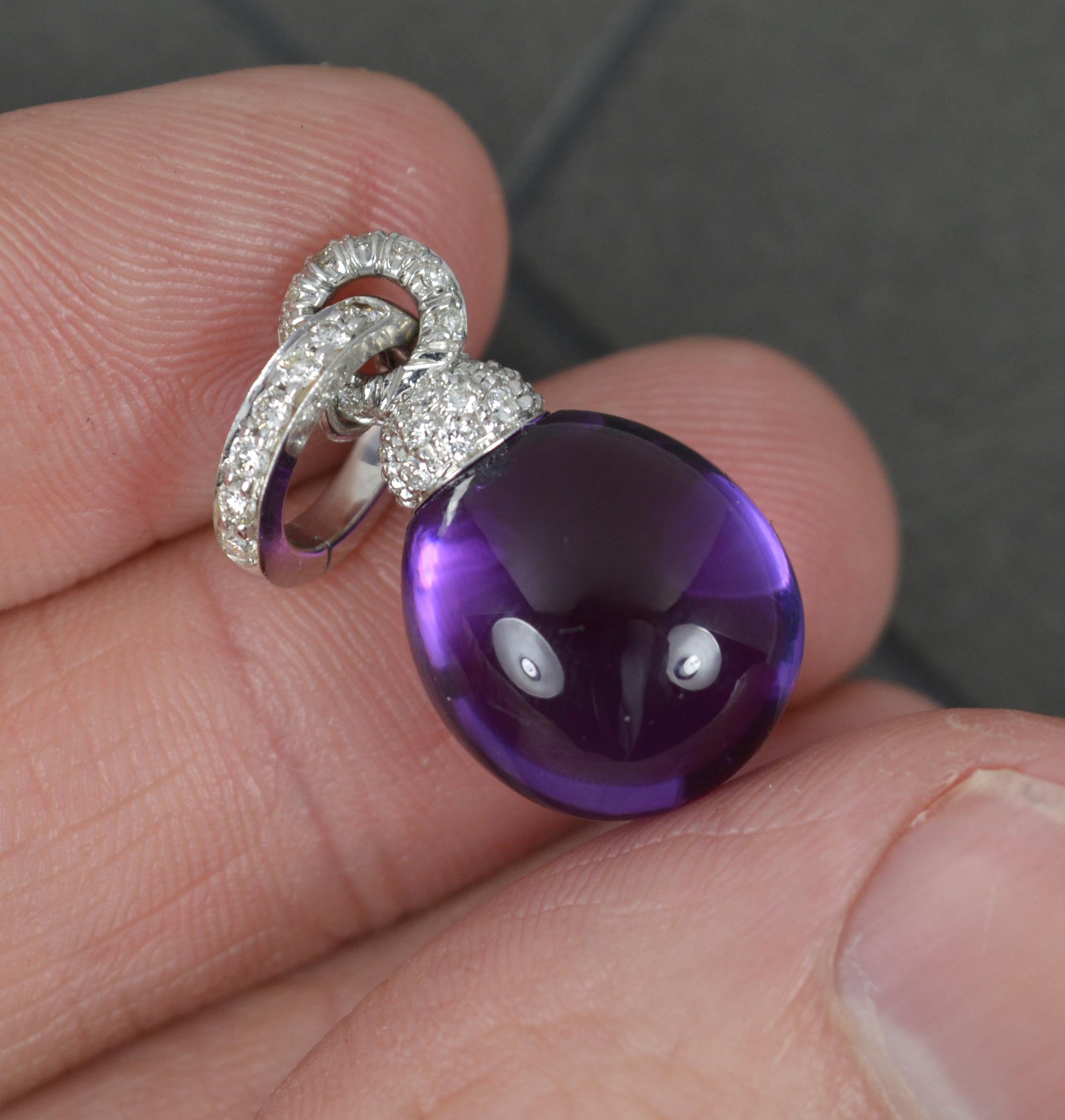 CHANTECLER Designer 18ct White Gold Vs Diamond Amethyst Cabochon Pendant 1