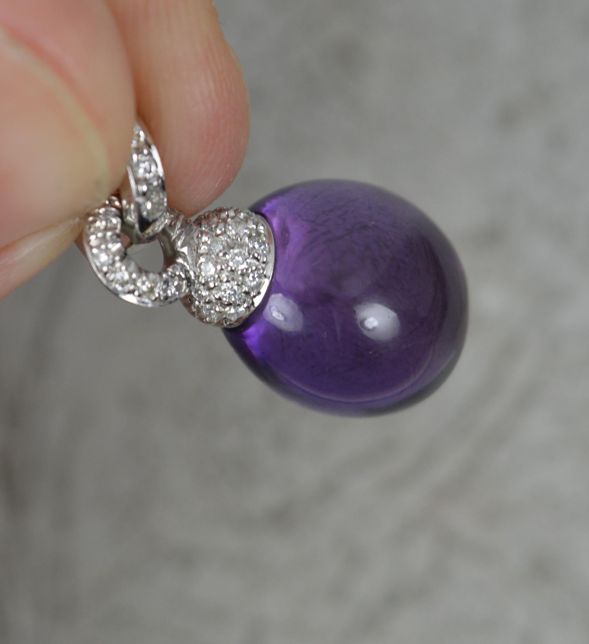 CHANTECLER Designer 18ct White Gold Vs Diamond Amethyst Cabochon Pendant 2