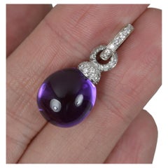 CHANTECLER Designer 18ct White Gold Vs Diamond Amethyst Cabochon Pendant
