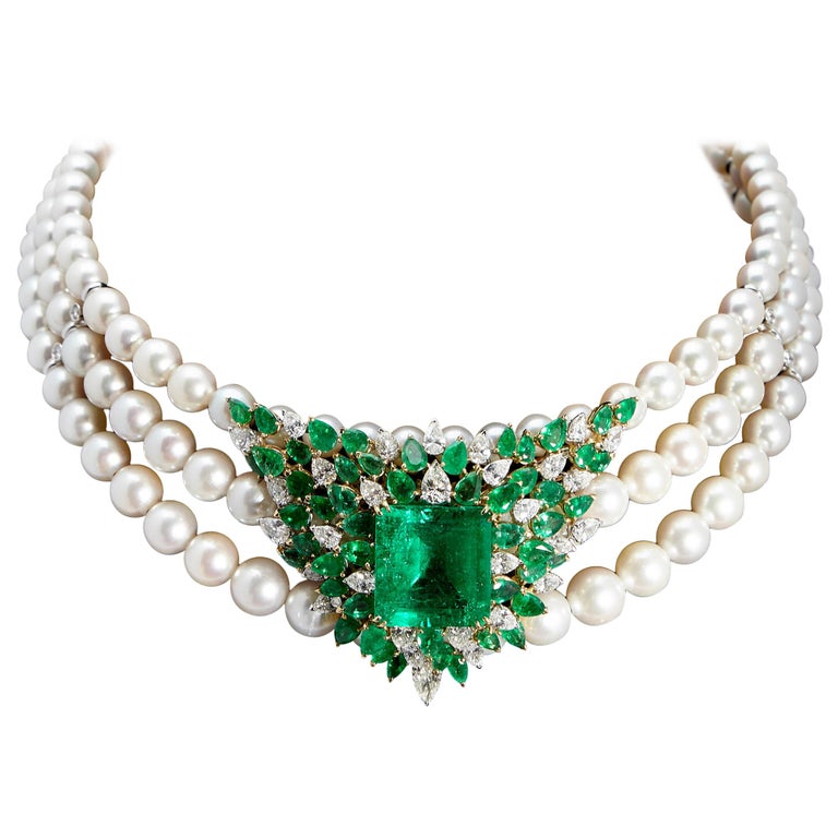 Chantecler Emerald Diamonds Pearl Necklace at 1stDibs chantecler