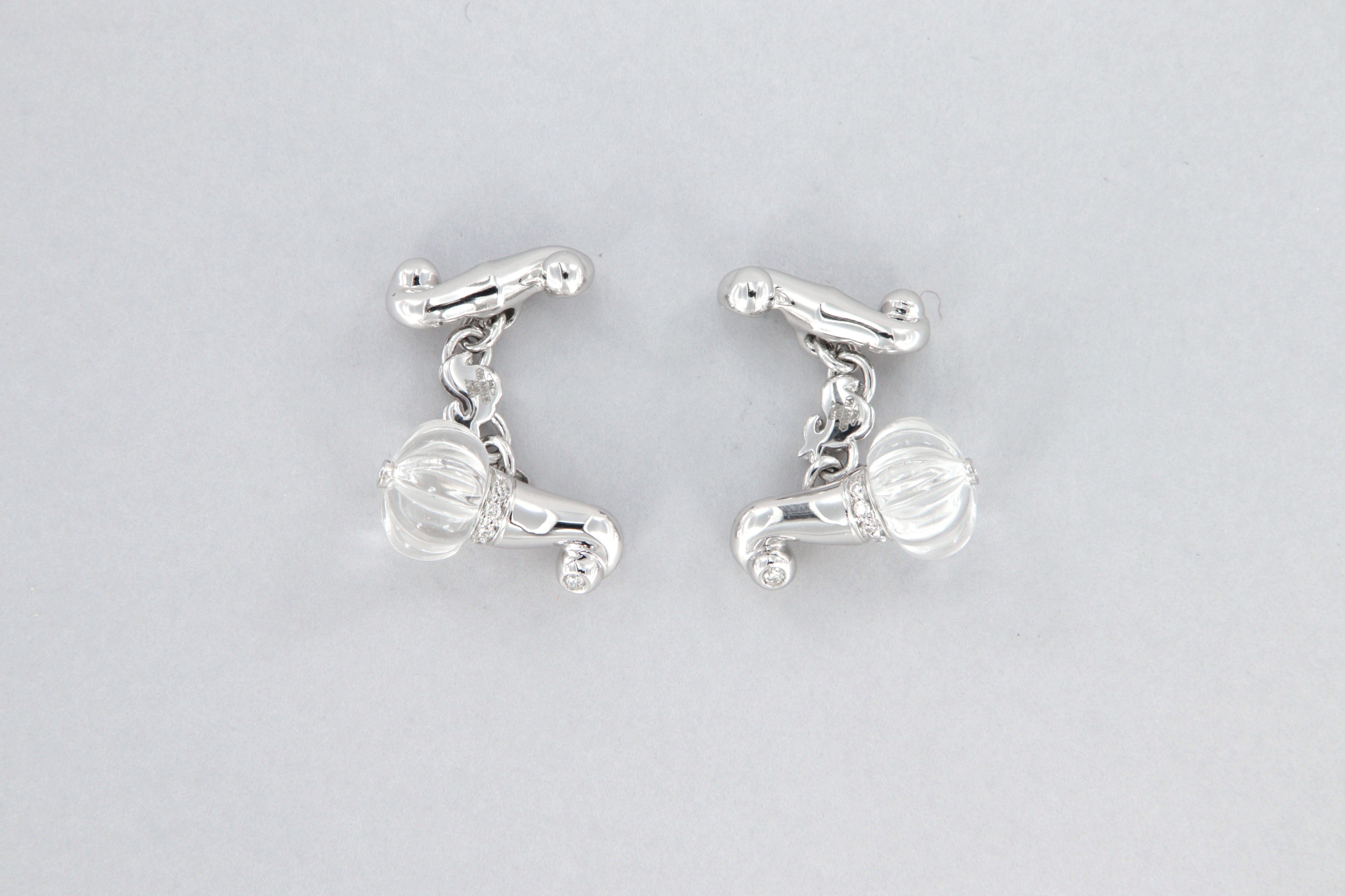Boutons de manchette Chantecler avec cristal de roche gravé et diamants en or 18k Neuf - En vente à Perugia, IT