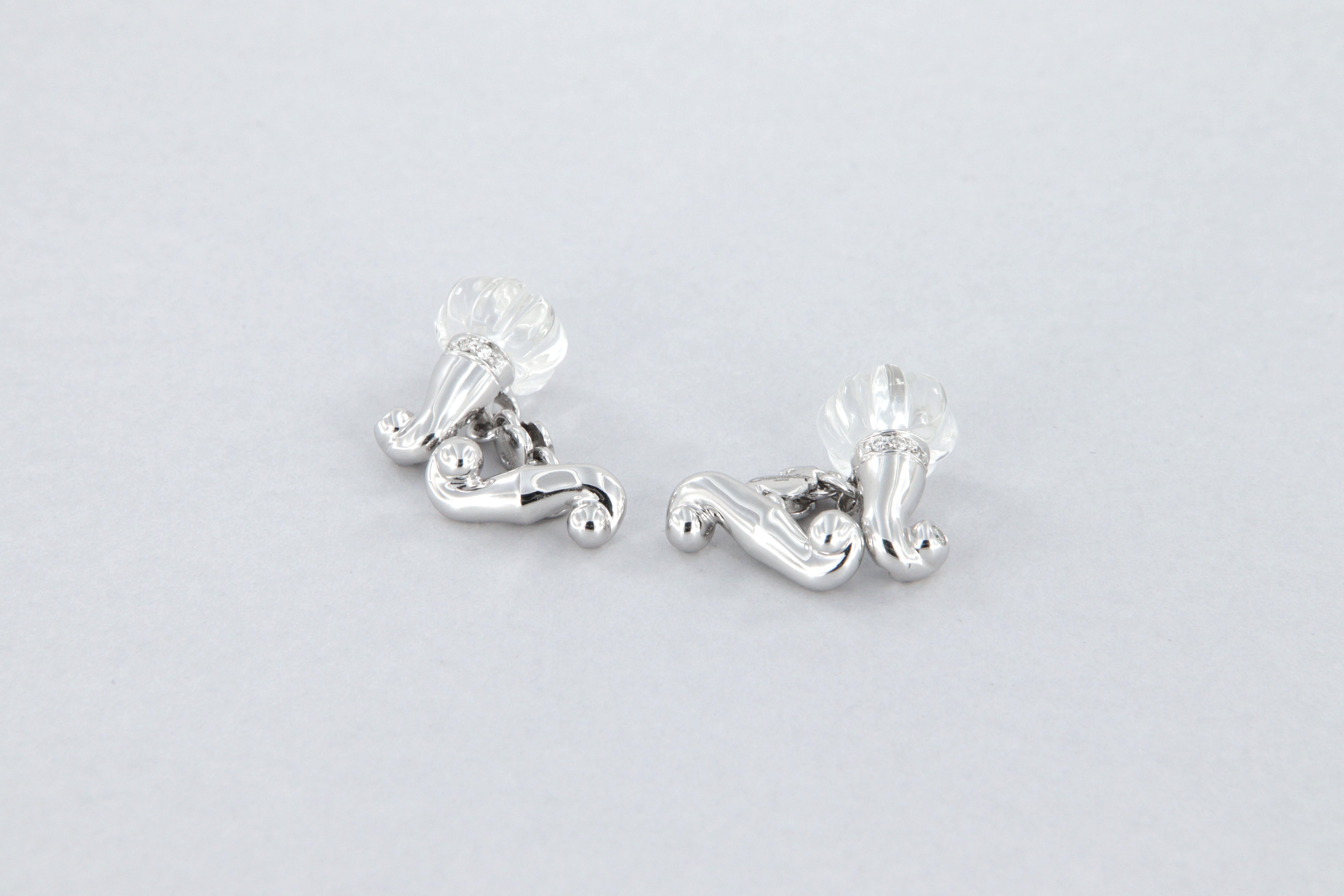 Boutons de manchette Chantecler avec cristal de roche gravé et diamants en or 18k Unisexe en vente