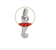 Chantecler Horn Charm Set in White Gold, Red Coral and Diamonds Pavé