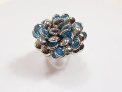 Chantecler Inspired Pailletes Ring in White 18k Gold and Blue Topaz