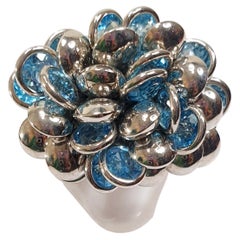 Chantecler Inspired Pailletes Ring in White 18k Gold and Blue Topaz