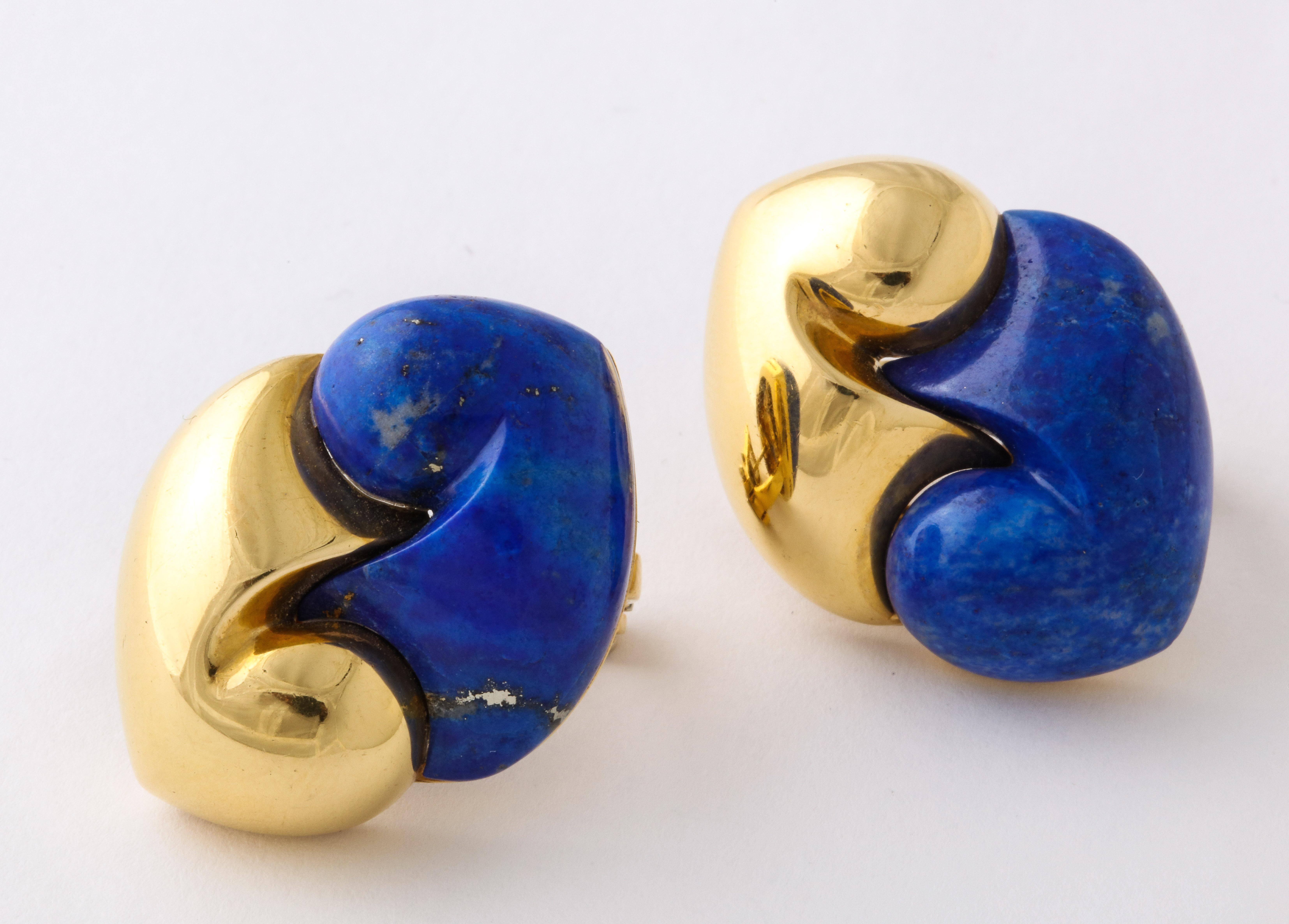 Chantecler Lapis Lazuli Gold Ear Clips For Sale 6