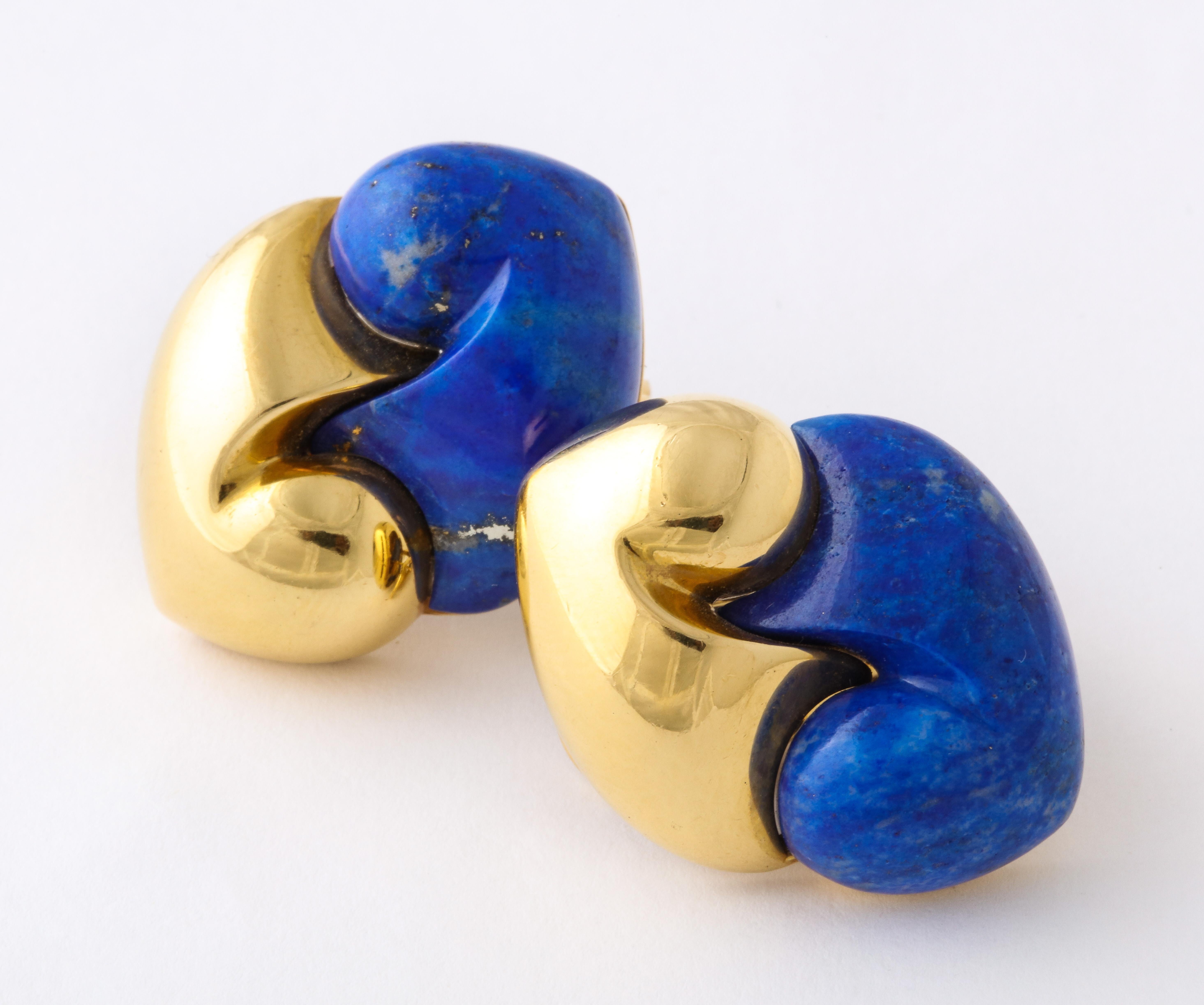 Chantecler Lapis Lazuli Gold Ear Clips In Excellent Condition For Sale In New York, NY