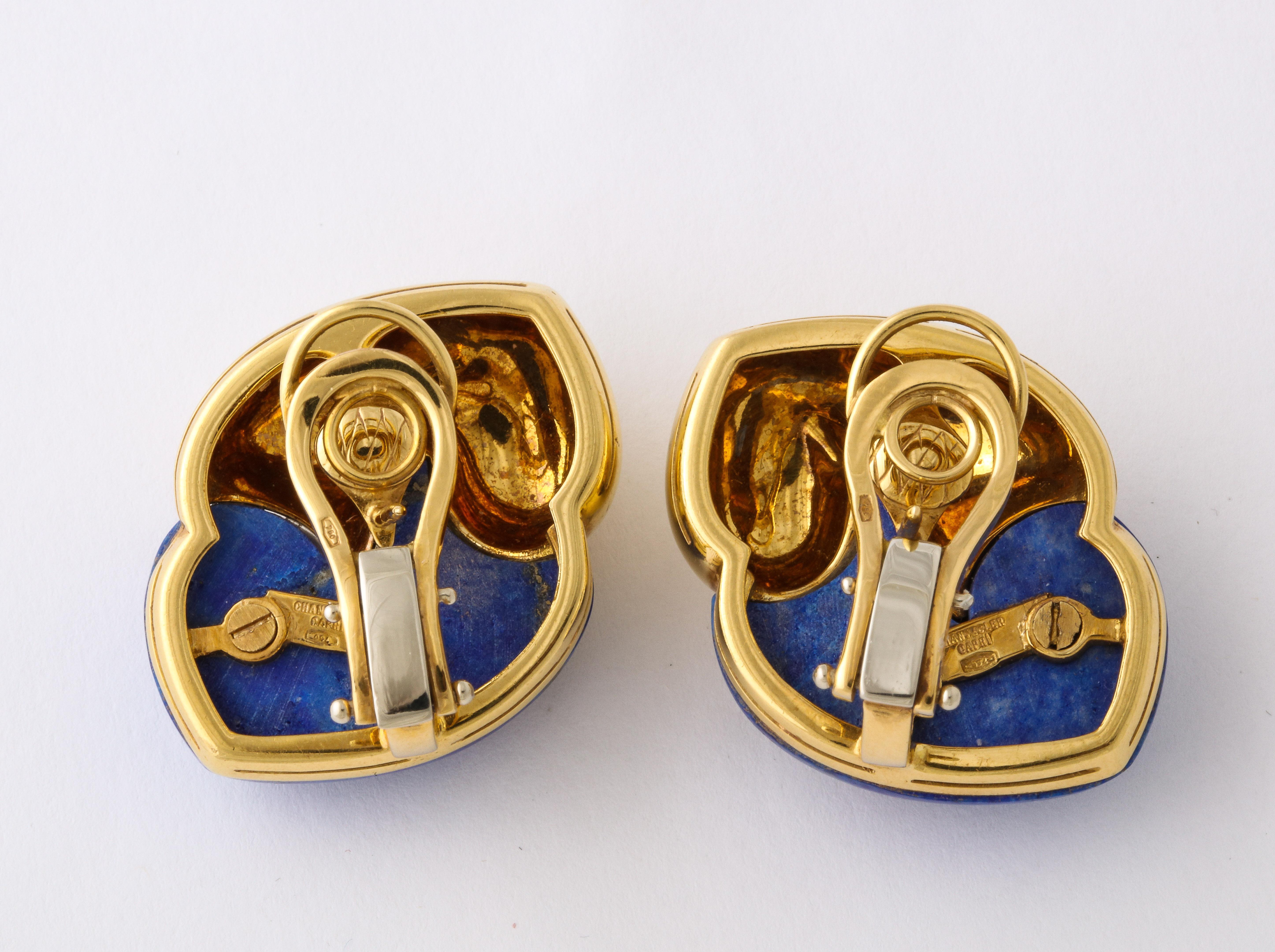 Chantecler Lapis Lazuli Gold Ear Clips For Sale 2