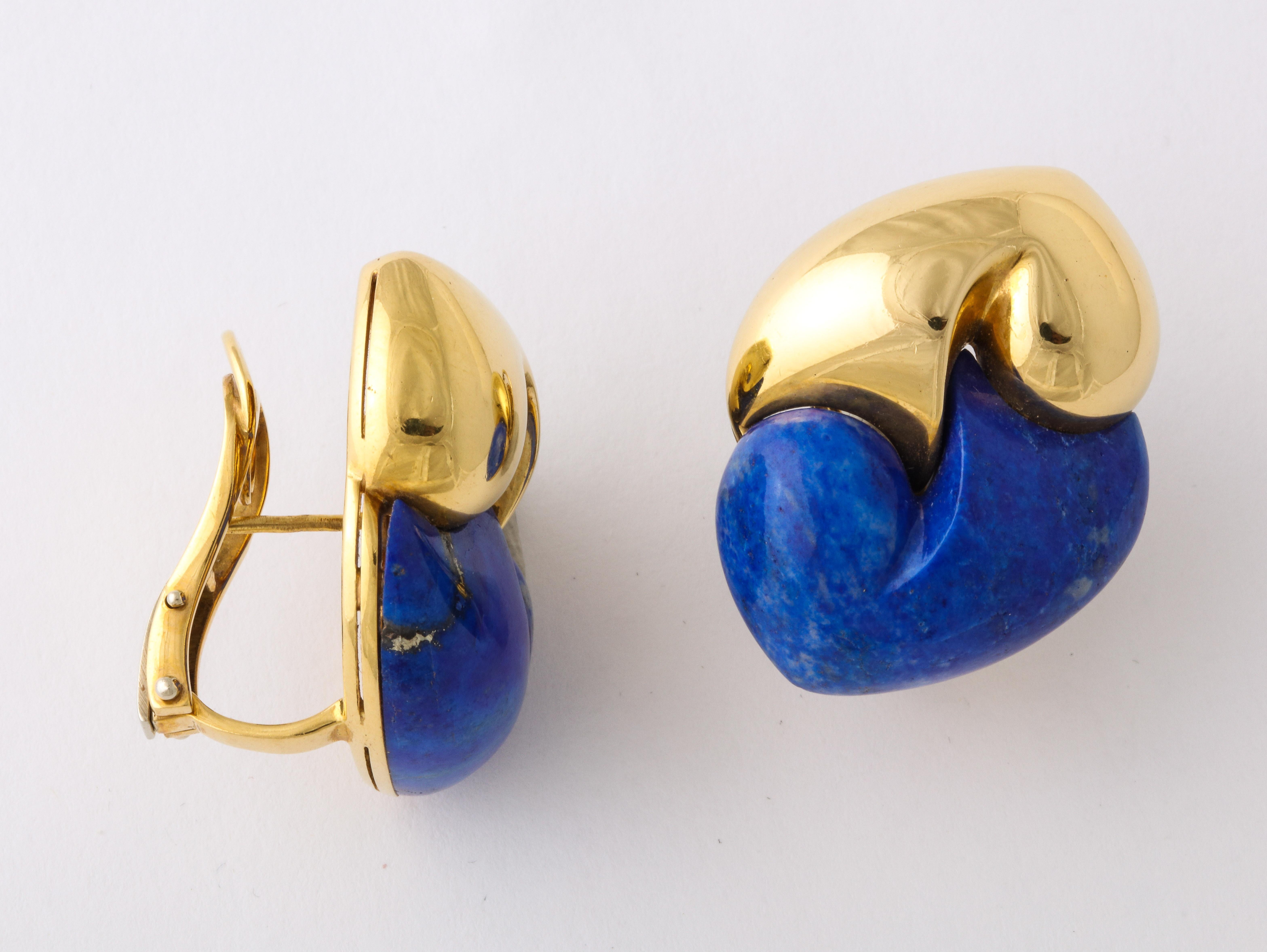 Chantecler Lapis Lazuli Gold Ear Clips For Sale 3