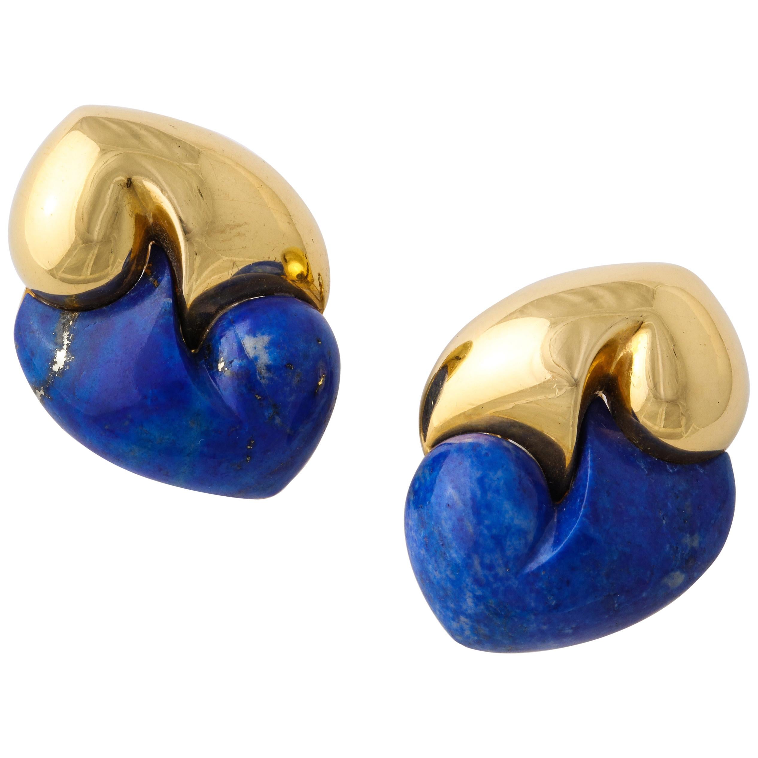 Clips d'oreilles Chantecler en or et lapis-lazuli