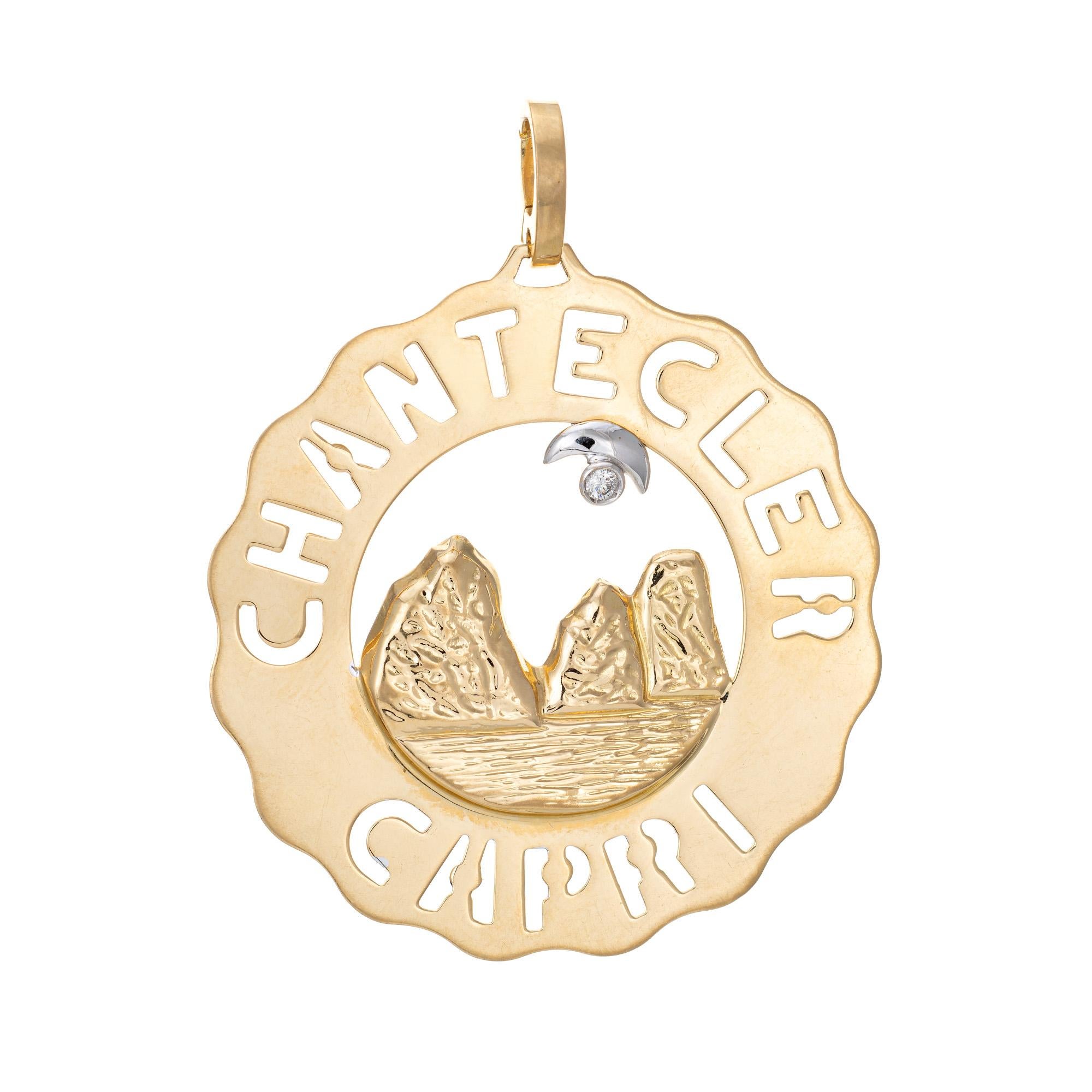 Modern Chantecler Logo Pendant 18k Gold Faraglioni Rocks Large Charm Diamond Estate