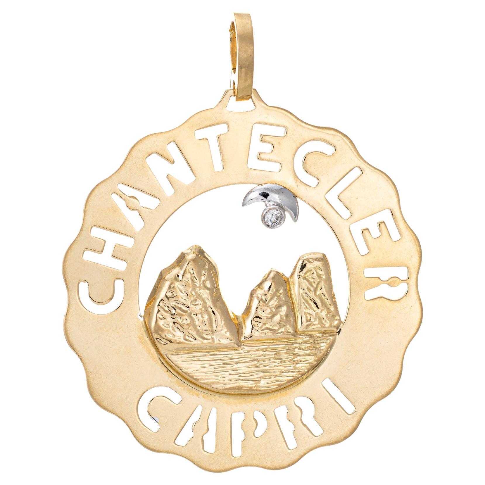 Chantecler Logo Pendant 18k Gold Faraglioni Rocks Large Charm Diamond Estate