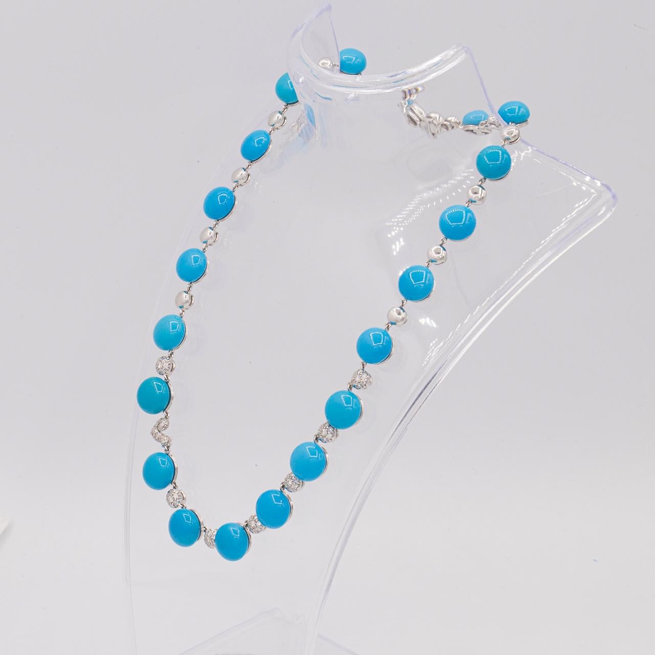 Chantecler of Capri  Turquoise and Diamond Necklace In New Condition For Sale In Princeton, NJ