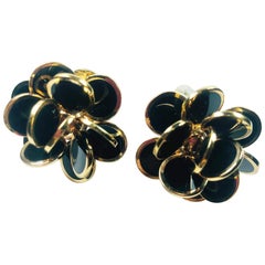 Chantecler "Pailletes" Black Enamel Petals in 18 Karat Gold Earrings