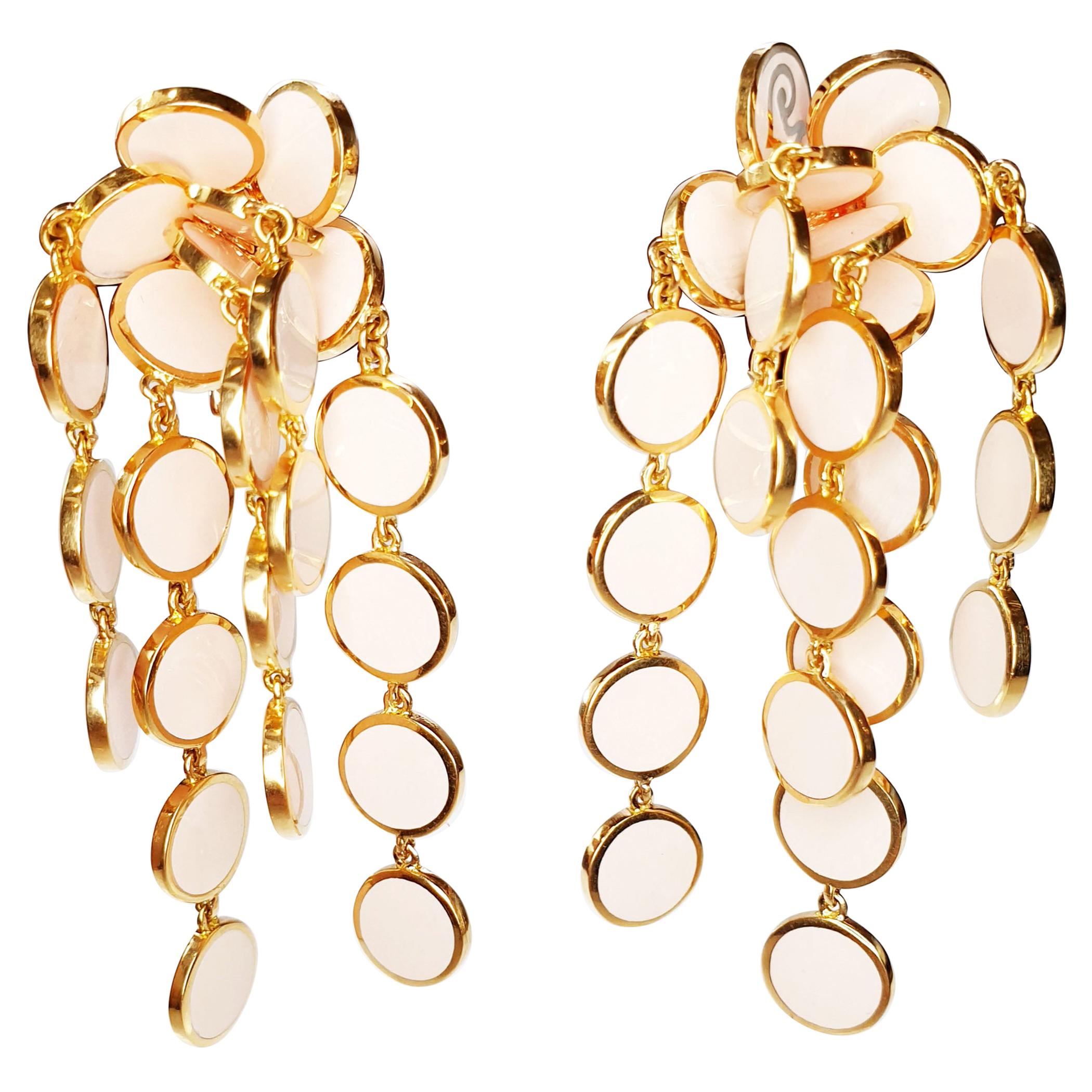 Chantecler "Pailletes" Pink Enamel Petals in 18 Karat Gold Earrings