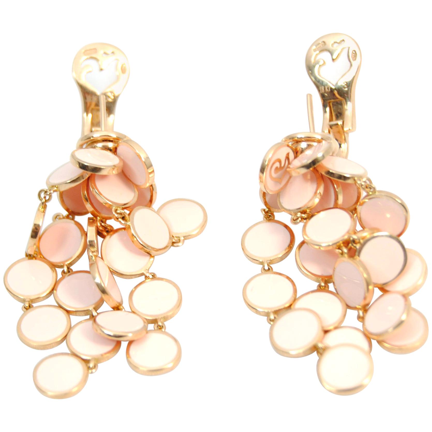 Chantecler "Pailletes" Pink Enamel petals in 18 Karat Gold Earrings For Sale