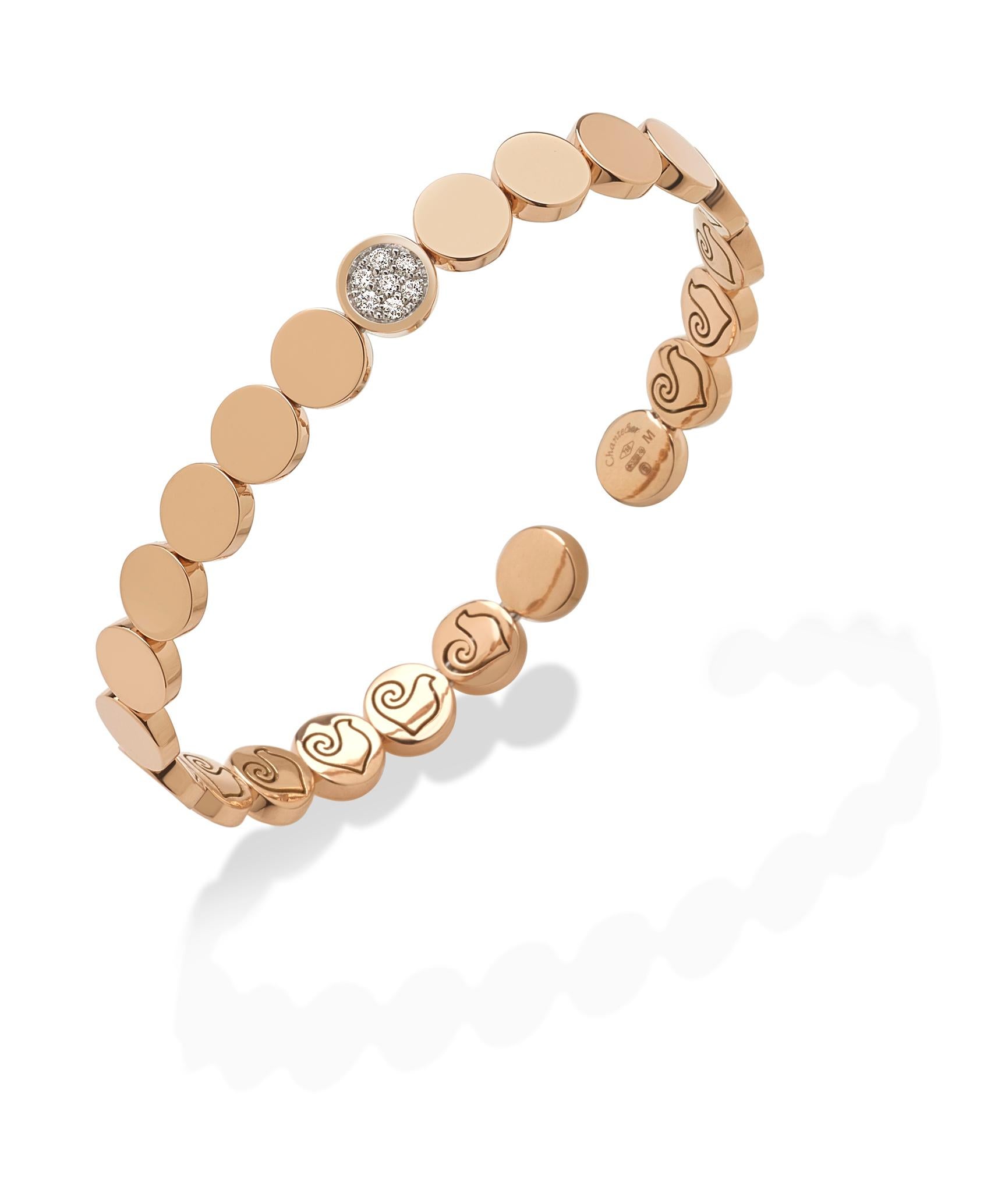 Taille ronde Chantecler Bracelet simple en or rose 18 carats avec paillettes et diamants en vente